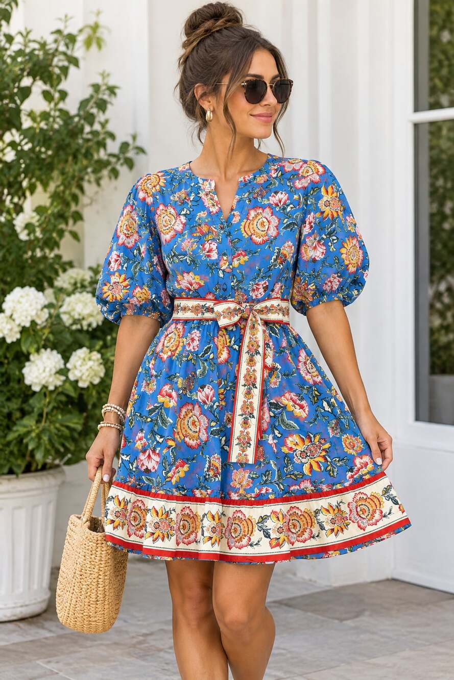 Joie Floral Puff Sleeve Dress Size 6